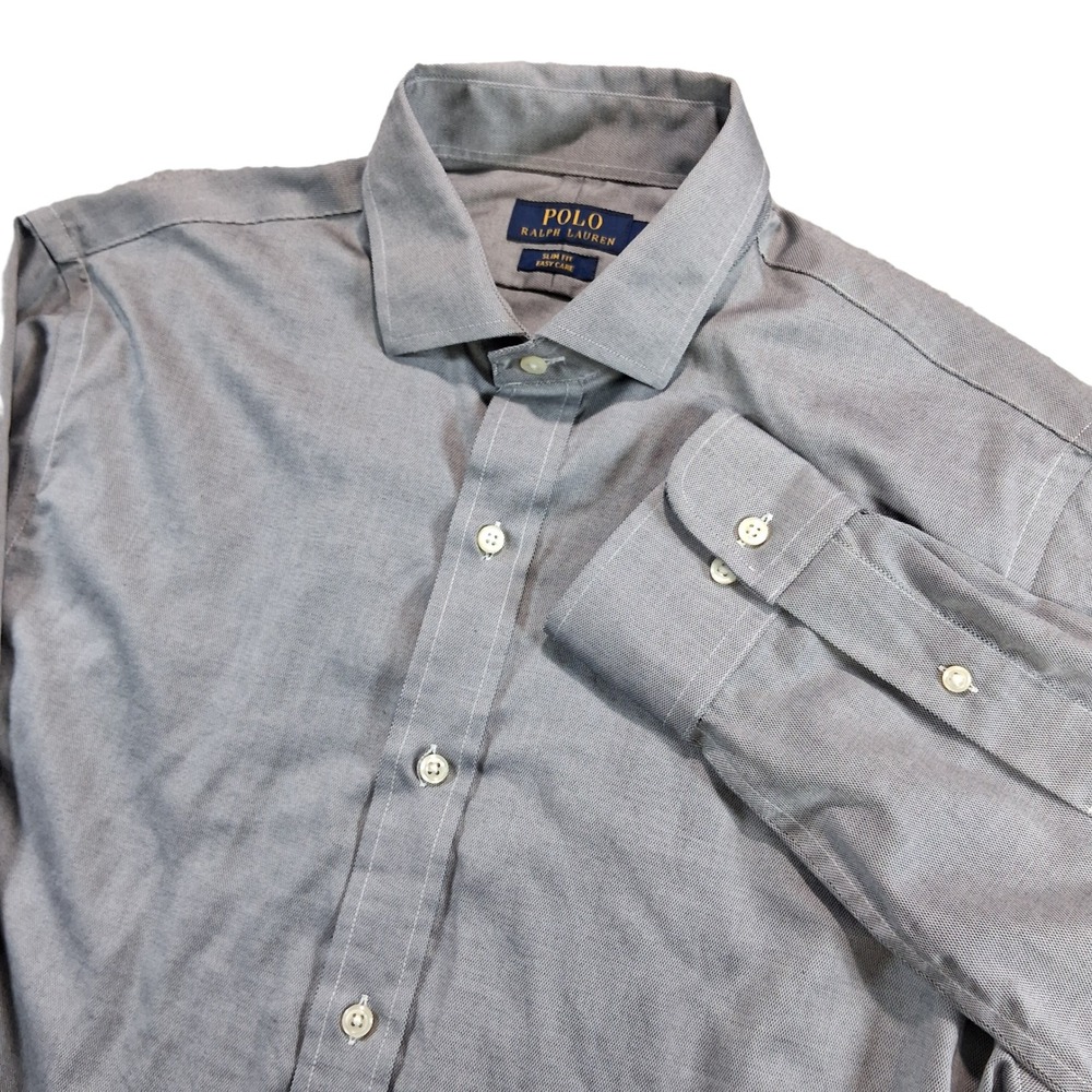 Polo Ralph Lauren Dress Shirt Mens 16 34/35 Grey Slim Fit Easy Care Button Down